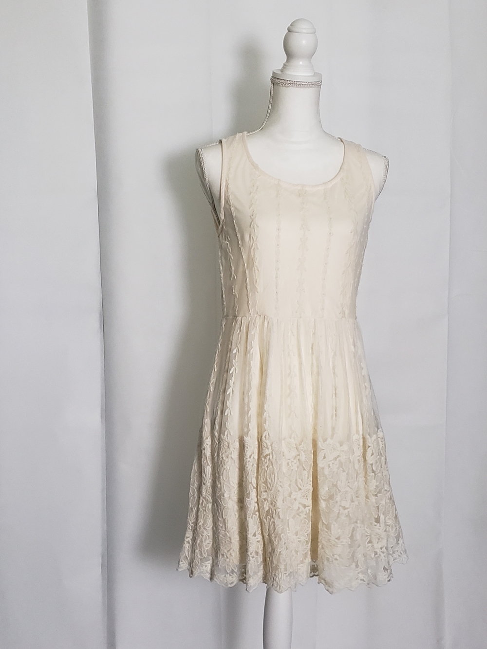 Charming Charlie Cream Sleeveless Lace Fit & Flare Dress